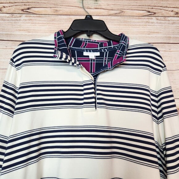 Charter Club Womens Size 2X Striped Henley Shirt Long Sleeve Quarter Button Navy - Picture 2 of 16